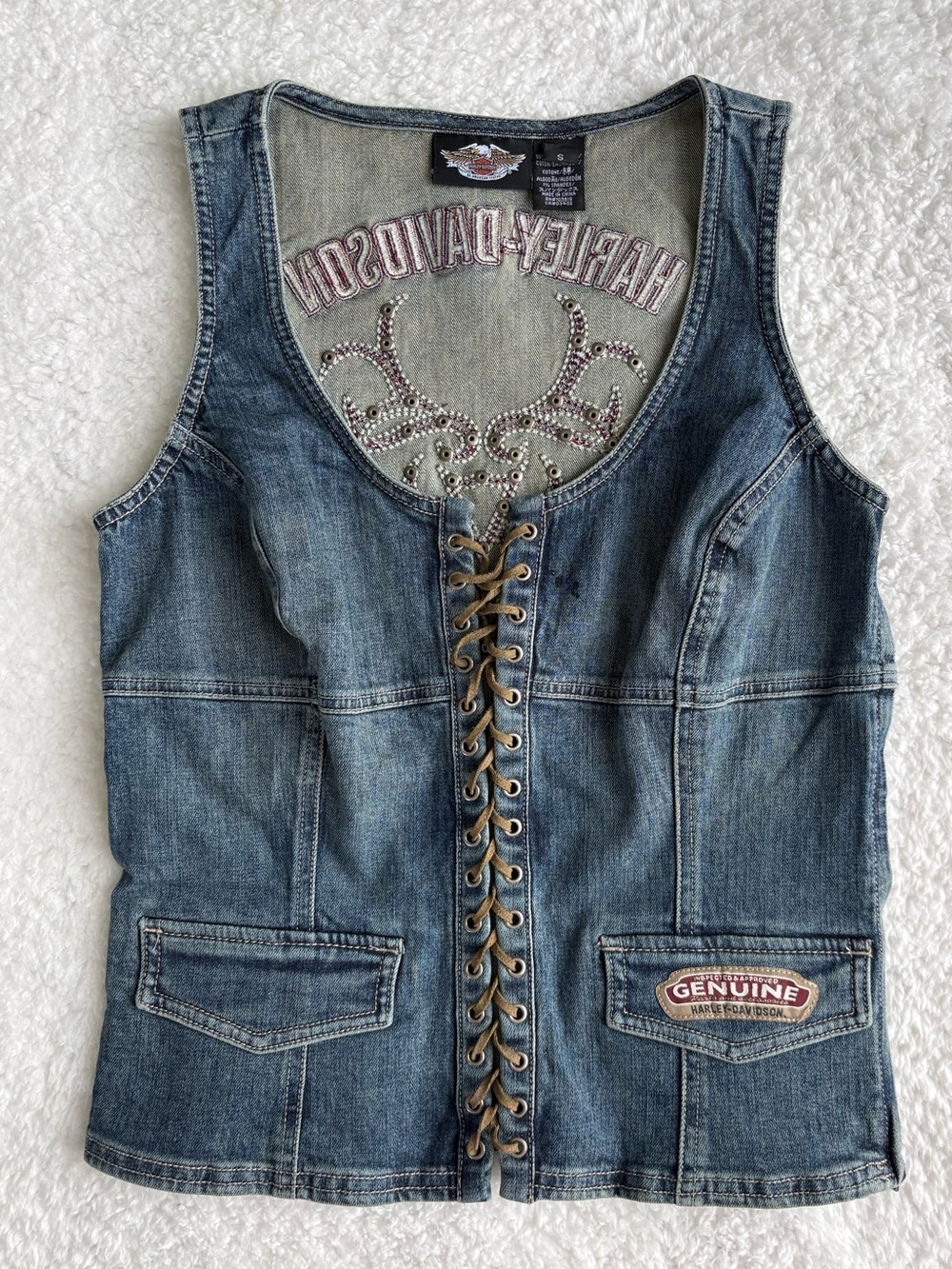 Vintage Y2K Harley-Davidson Lace-up Denim Corset Vest - Size Small